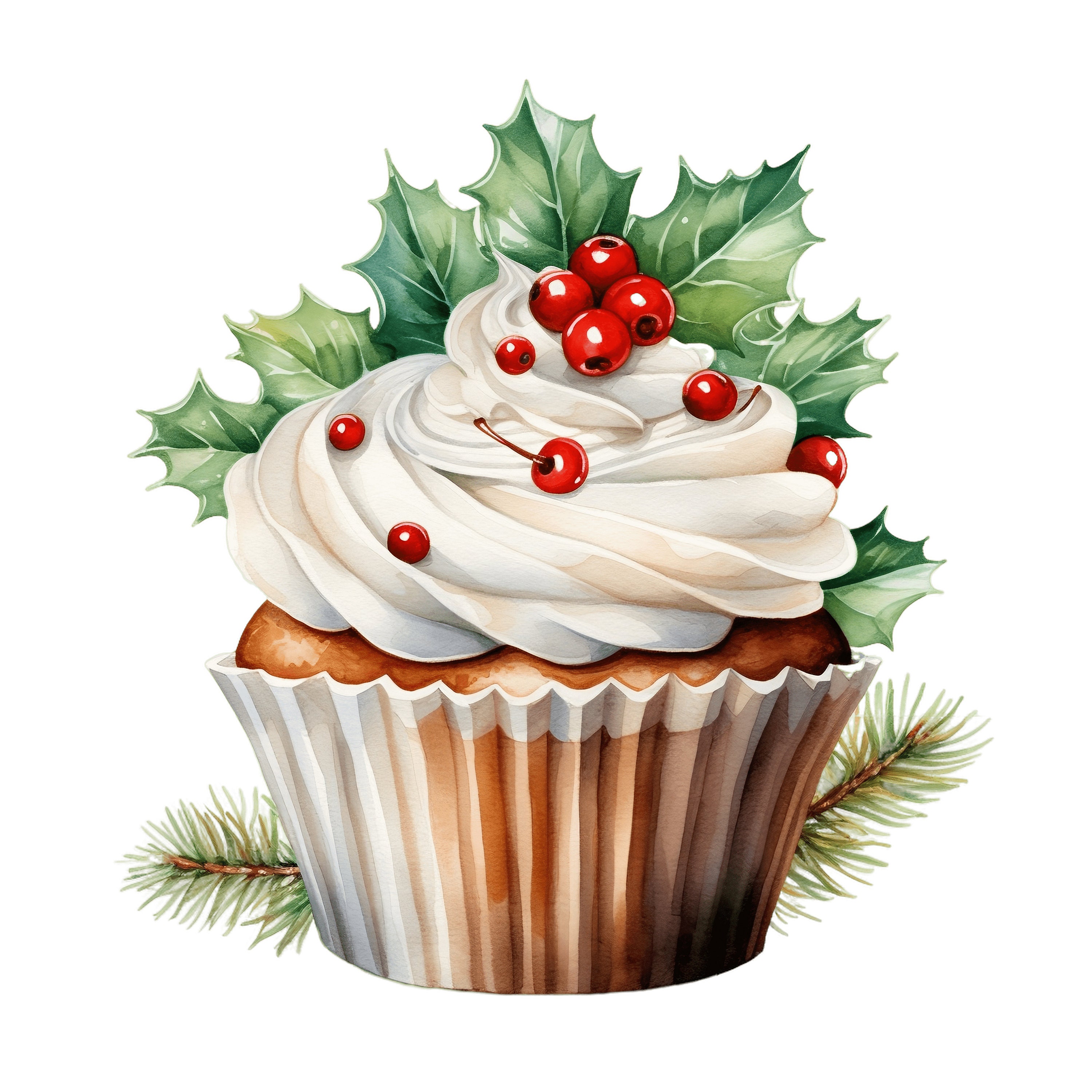 Watercolor Christmas Cupcakes Clipart 10 JPG Christmas - Etsy