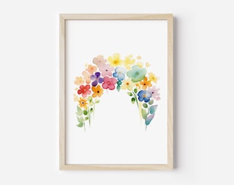 Floral Regenbogen Kinderzimmer Kunst: Frühlingsblume Druck (Digitaler Download)