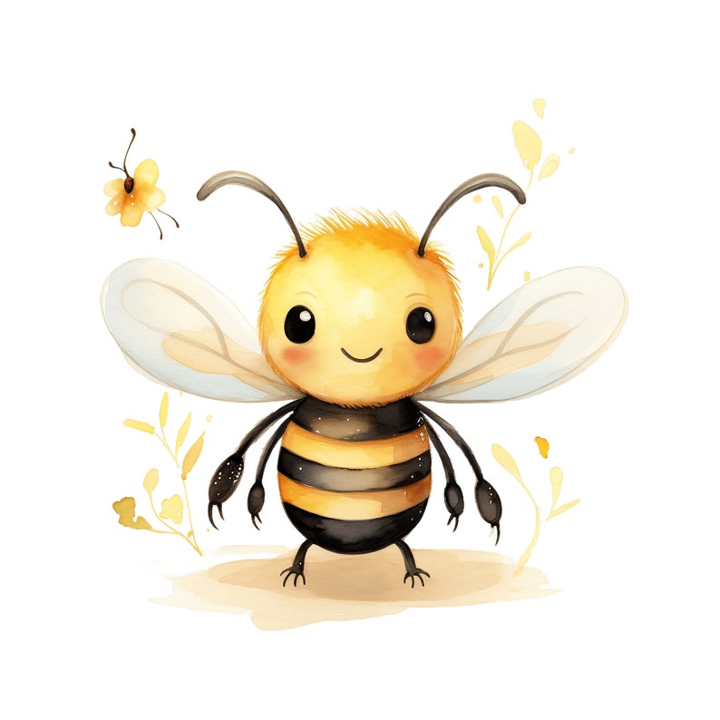 Cute Bee Watercolor, 10 JPGs, Bee JPG Bee Art Bee Digital Bee Animal Digital craft Nursery decor Commercial Licence imagem 7