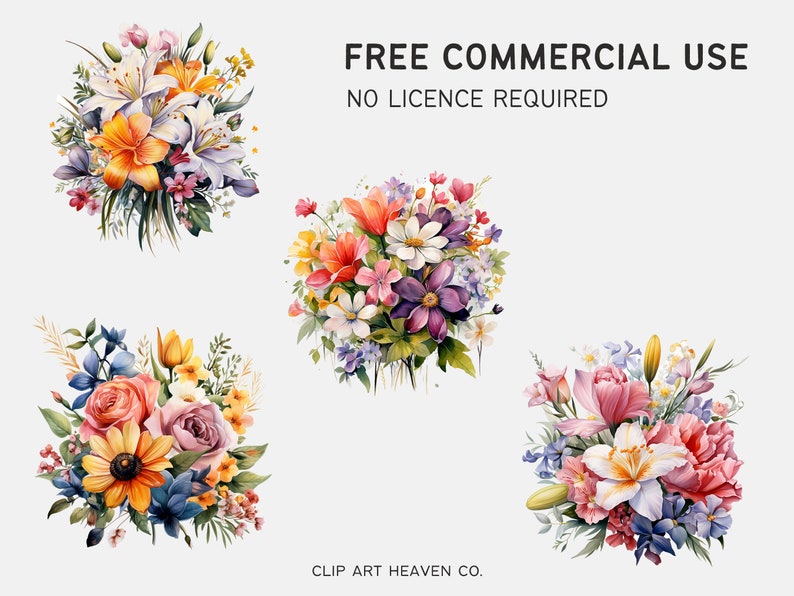 Watercolor Flower Bouquet Clipart: Spring Floral PNG (digital Download ...