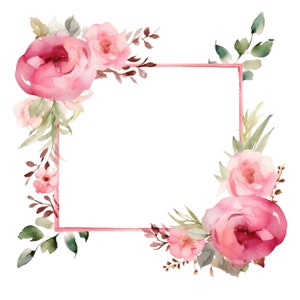 Aquarell Blumenrahmen rosa, Blumen Clipart, Aquarell rechteckigen Rahmen, Botanische Clipart, Aquarell Clipart, digitale JPG