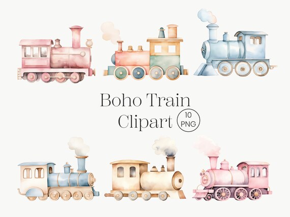 Train Clipart | 10 PNG | Train Watercolor Clipart Train clipart Watercolor Boho Train Nursery Decor, Baby Boy, Its a boy Baby Shower Nursery