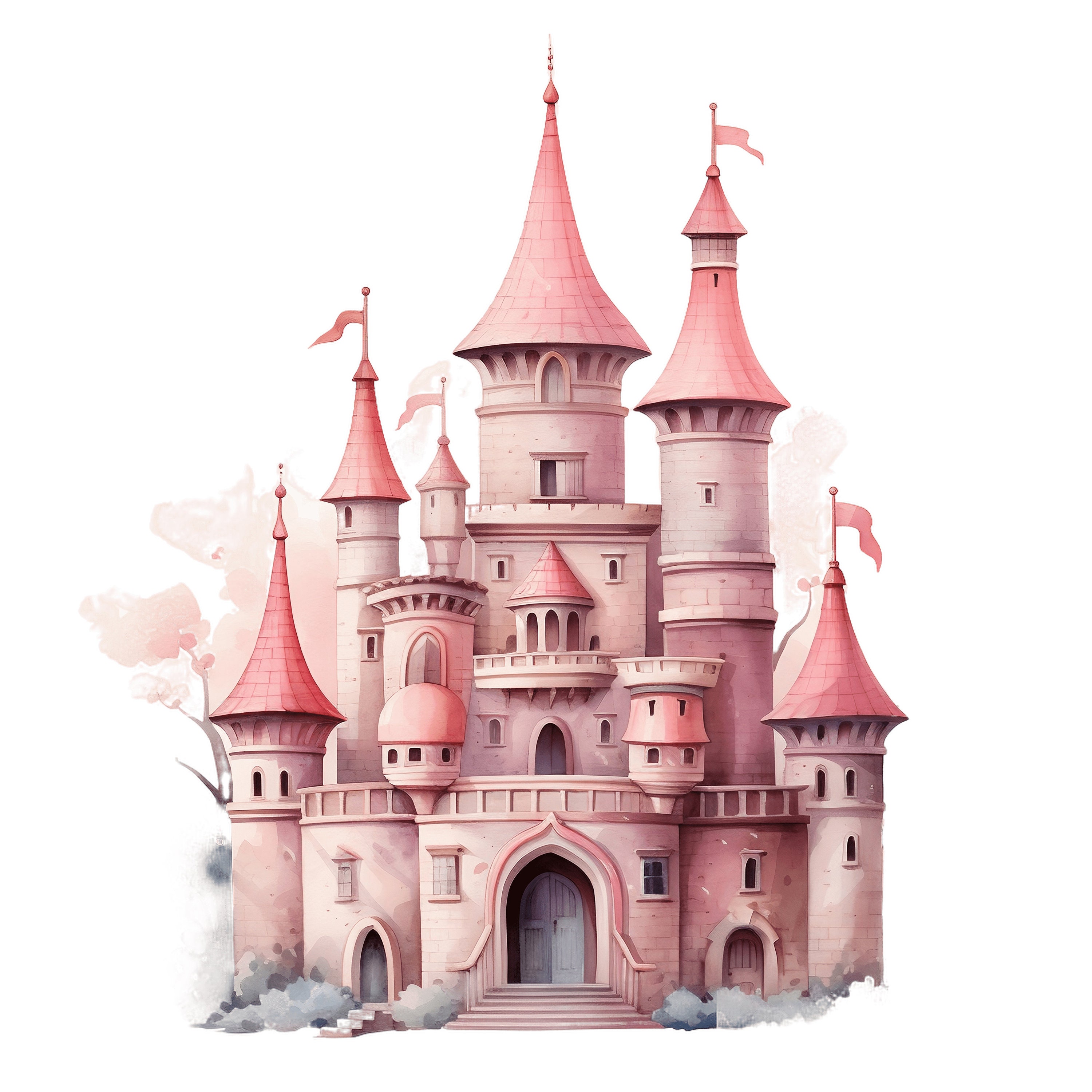 Pink Fairytale Castle Clipart | 10 JPG | Magic Kingdom Watercolor ...