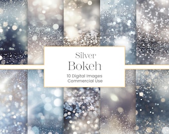 Silver Glitter Bokeh Photo Overlays: Sparkle Backgrounds (PNG Digital Download)
