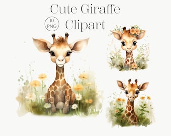 Watercolor Giraffe Clipart: Baby Animal PNG, Nursery Art (Digital Download)