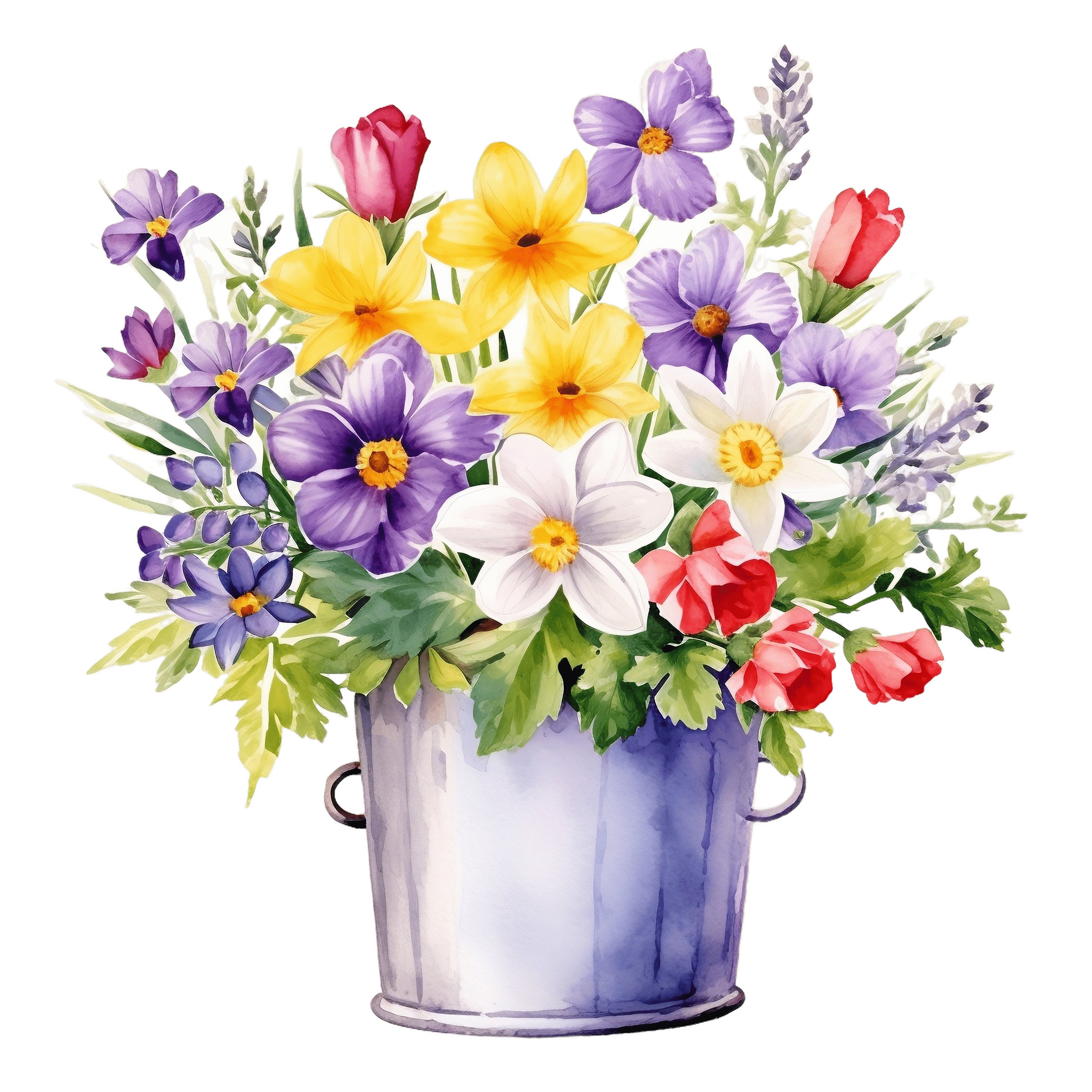 水彩画の春の庭のクリップアート：花のイラスト（JPG、商用利用可