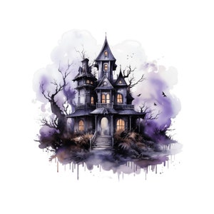 Haunted House Clipart| 10 High Quality JPG | Watercolor Halloween Clip Art Bundle Spooky House Halloween Decor Digital Craft