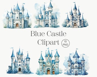 Blue Fairytale Castle Clipart | 10 Transparent PNG | Magic Kingdom Watercolor Fairy Tale Clipart Baby Shower Clipart Nursery Clipart