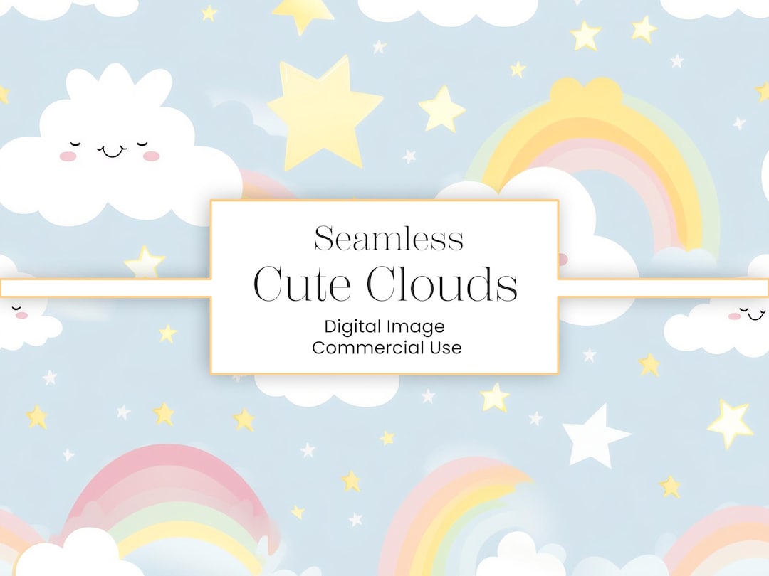 Pastel Rainbow and Clouds Seamless Pattern, Cute Sky Digital Paper ...