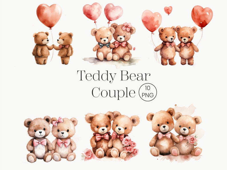 Couple Bear Clipart, 10 PNG Teddy in Love PNG Valentine Day Clipart ...