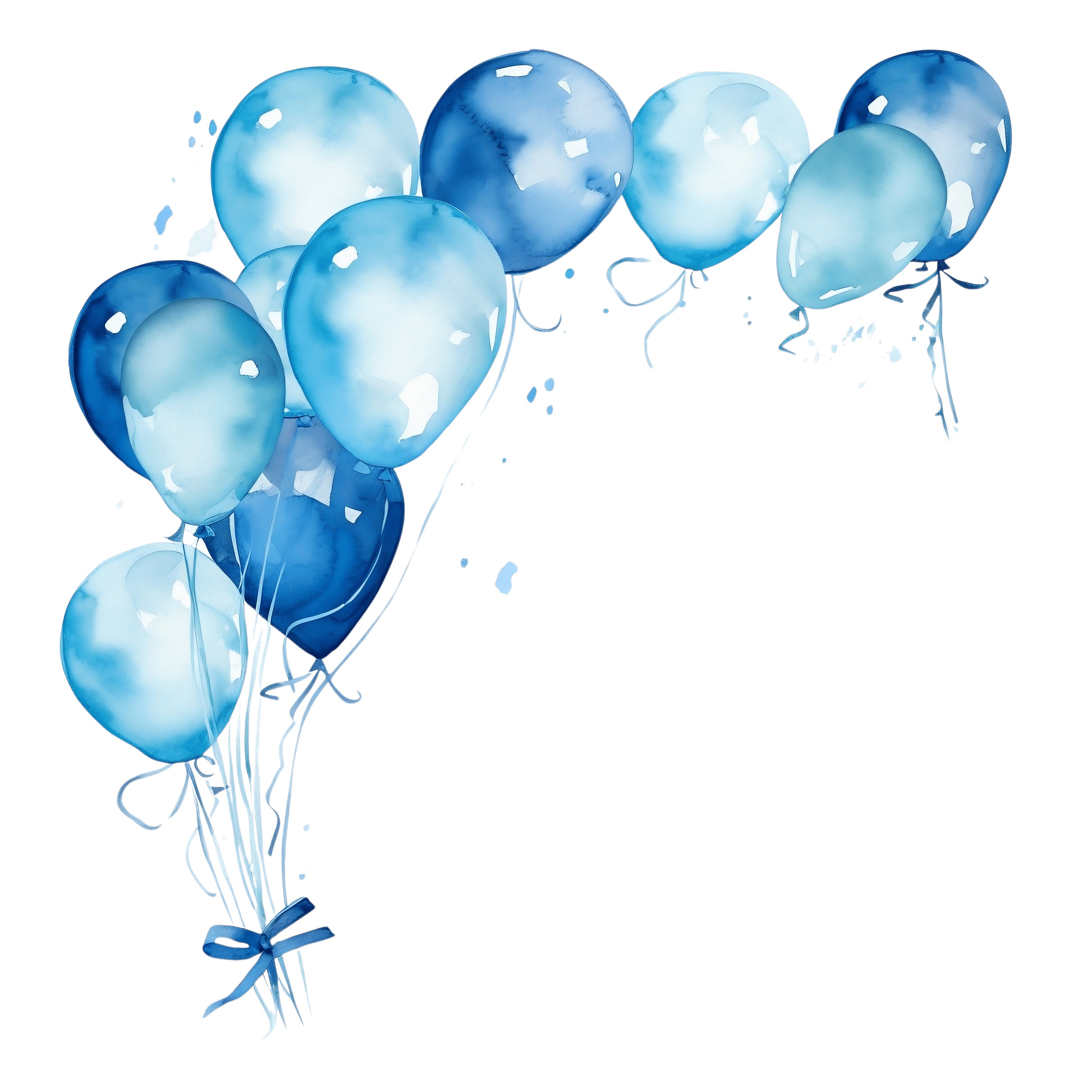 Watercolor Blue Balloons Birthday Frame Clipart: JPG Bundle (digital ...