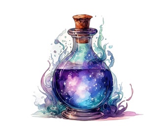 Potion Watercolor Clipart, 10 JPG, Magical Potion Mystical Art JPG, Witches Fantasy clipart, Witchcraft Potion Bundle Magic Instant Download