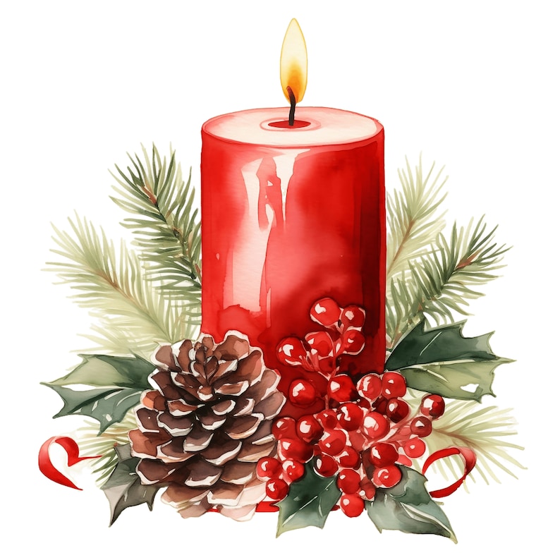 Christmas Candle Clipart, 10 JPG Red Candle Clipart, Merry Christmas ...