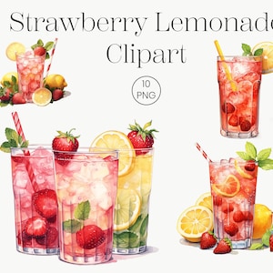 Limonade aux fraises des cliparts | 10 PNG transparents de haute qualité | Clipart cocktail d'été Clipart limonade boisson fraîche Clipart menu mariage