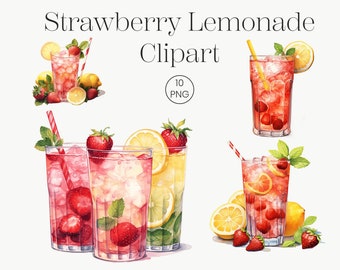 Watercolor Strawberry Lemonade Clipart | Summer Drink PNG (Digital Download)