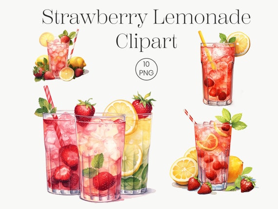 Watercolor Strawberry Lemonade Clipart | Summer Drink PNG (Digital Download)