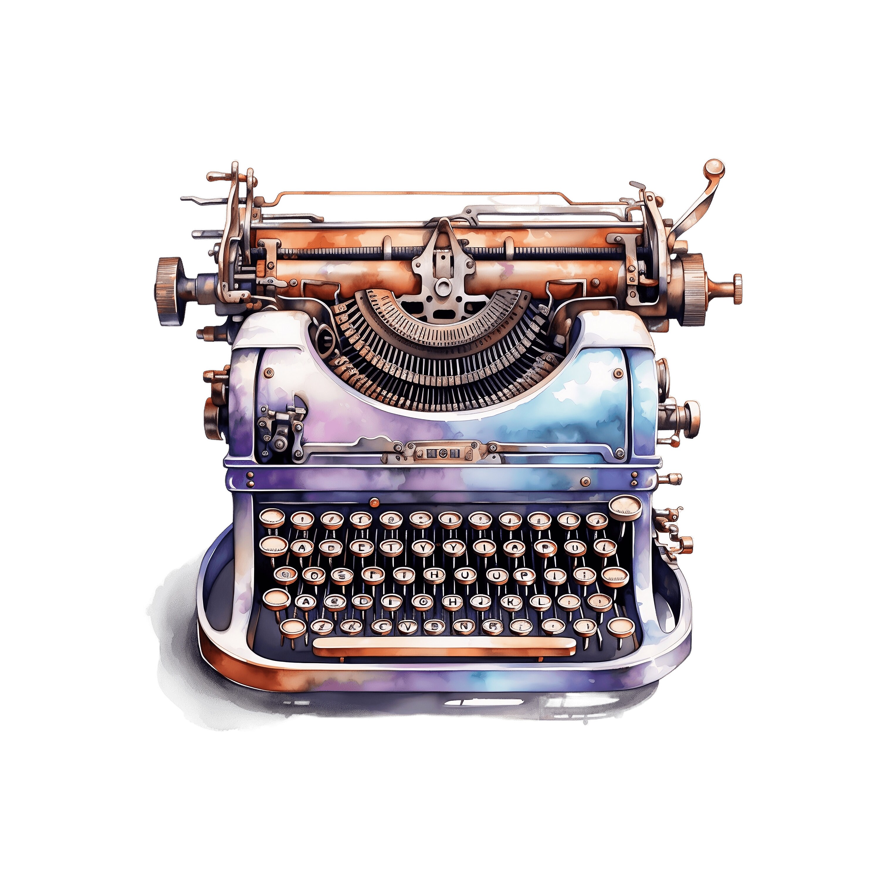 水彩スチームパンクタイプライタークリップアート：ヴィンテージマシン