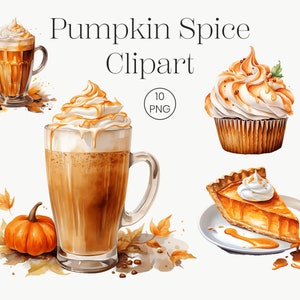 Pumpkin Spice Watercolor Clipart Bundle | 10 High Quality Transparent PNG | Treats & Sweets PNG Thanksgiving Autumn Halloween Desserts