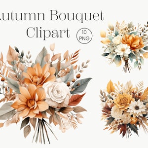 Autumn Bouquet Clipart | 10 Transparent PNG |  Fall Flowers Orange Wedding Boho Bouquet Floral Bouquets Autumn Watercolor
