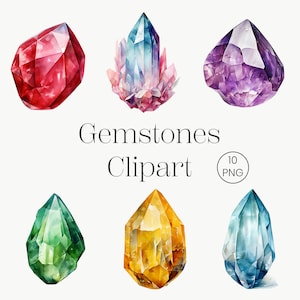 Gemstone Clipart Bundle | 10 Transparent PNG | Crystals Clip Art Gems Quartz Crystal Stones Graphics Minerals Commercial Use