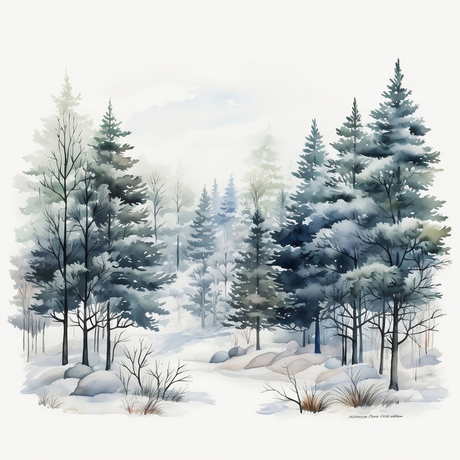 Watercolor Winter Forest Clipart 10 JPG Wood Clip Art Winter Forest ...