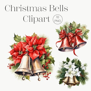 Christmas Bells Clipart | 10 Transparent PNG | Christmas clipart Winter Clipart Bundle Holiday clipart Digital Download, Commercial Use