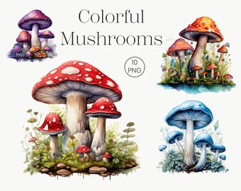 Watercolor Mushroom Clipart | Fantasy Forest Art (10 PNG)
