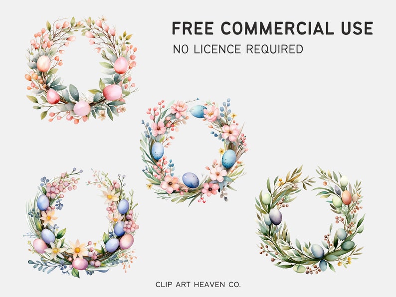 Watercolor Easter Wreath Clipart 10 PNG Easter Egg Graphics, Floral ...