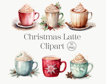 Christmas Latte Clipart | 10 Transparent PNG | Watercolor Christmas Drinks Clipart, Cozy Christmas, Christmas Coffee Png