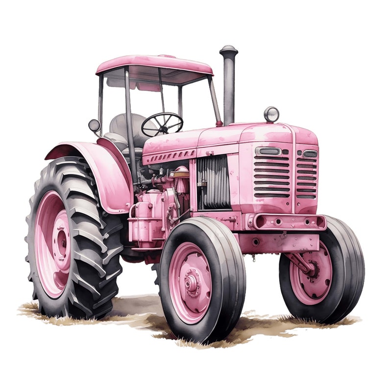 pink-tractor-clipart-vintage-farm-watercolor-digital-art-etsy