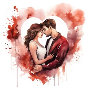 Valentine Clipart 10 JPG Valentinstag Romantisches Aquarell Digitaler Download, digitale Illustration, kommerzielle Lizenz, Valentinstag Paar