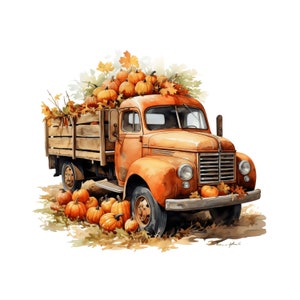 Truck With Pumpkins Clipart | 10 High Quality JPG | Fall Halloween Clipart Bundle Junk Journals Scrapbooking Vintage Truck