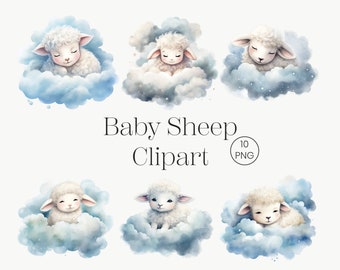 Watercolor Sheep Clipart | 10 PNG | Sleeping Baby Sheep Clipart Kids Clipart Lamb Watercolor Cute Sheep Watercolor Nursery Decor Baby Shower