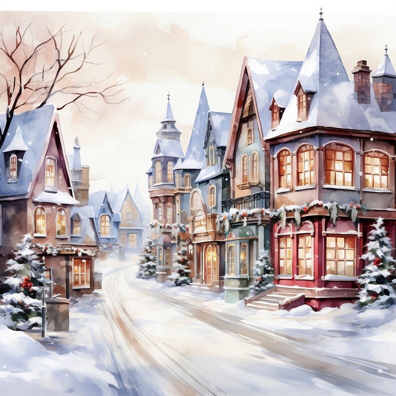 Winter Christmas Village Square Scenery 10 Jpgs Clipart Bundle - Etsy