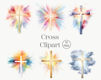 Watercolor Light Ray Cross | 10 PNG | Cross Clipart Heaven Watercolor Clip Art Easter Clipart Commercial Use Digital Download
