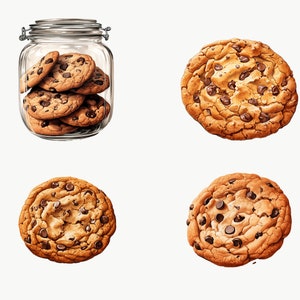 Watercolor Chocolate Chip Cookies Clipart | Baking PNG (digital ...
