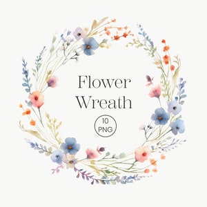 Corona floral de acuarela / 10 PNG / Imágenes prediseñadas de corona, imágenes prediseñadas de boda flores de primavera coronas florales corona botánica fondo transparente