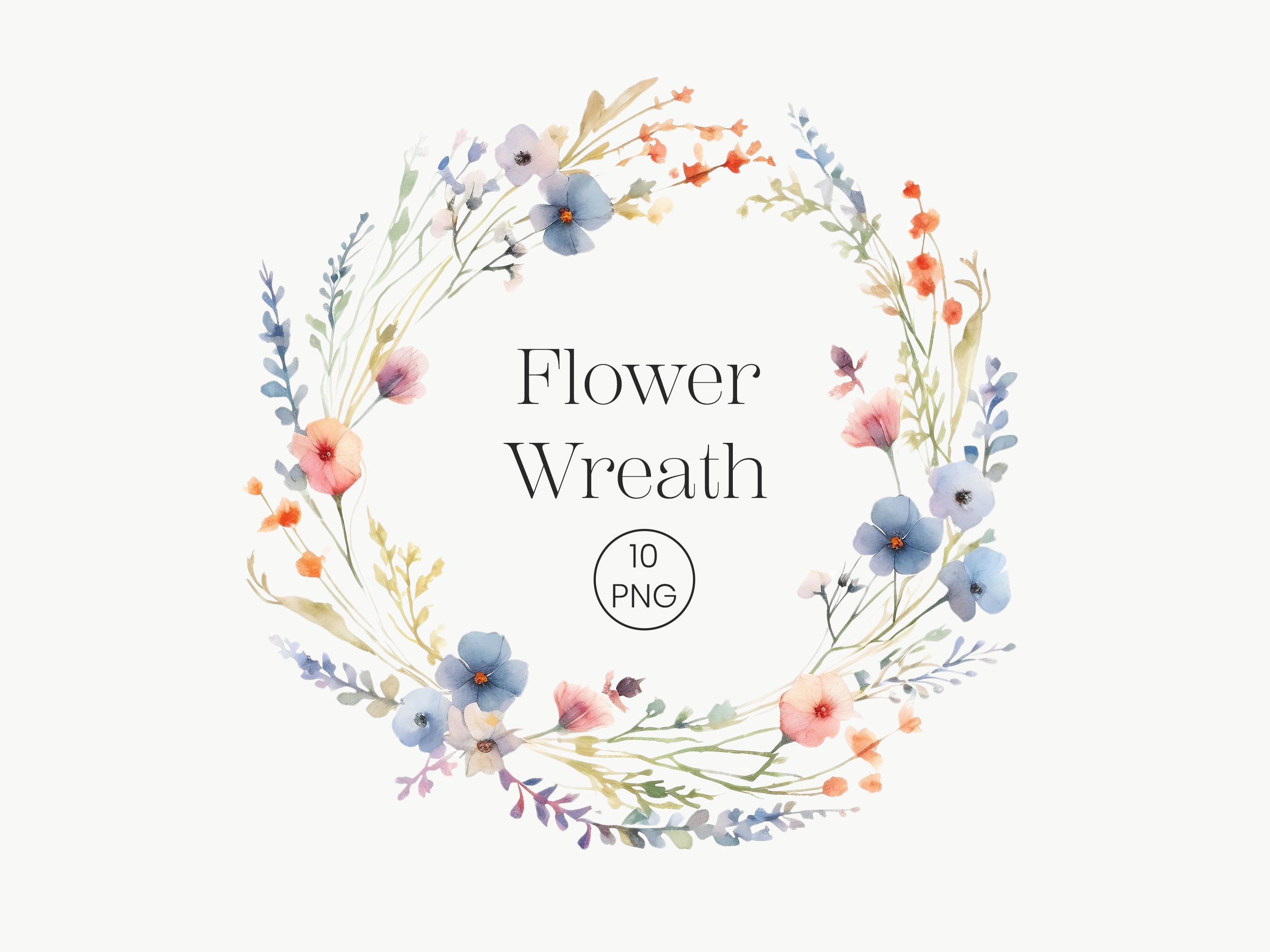 Watercolor Floral Wreath Clipart: Spring Wildflowers (10 PNG) - Etsy