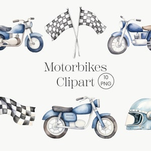 Motociclette ad acquerello / 10 PNG / Biciclette da corsa Clipart, Dirt Bike, Bici blu, Clipart per ragazzi, Arredamento della scuola materna, Arredamento della camera dei ragazzi Neonato È un ragazzo