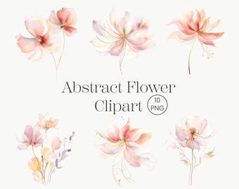 Pink & Gold Flower Clipart: Abstract Watercolor Flowers (PNG Digital Download)
