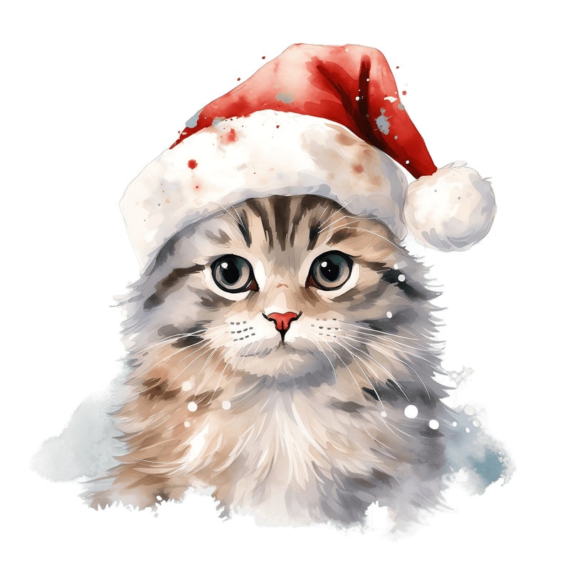 Watercolor Christmas Cat Clipart: Festive Holiday Kitty (JPG) - Etsy