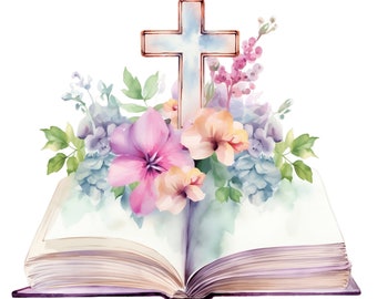 22 Cross With Spring Flowers Clipart, Digital Download, Printable
