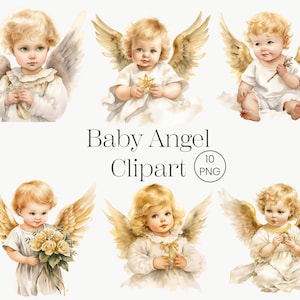 Baby Angel Clipart 10 PNG Angel Baby Digital Clipart, Watercolor clipart, Christmas Angel Clipart, Paper craft Digital Download