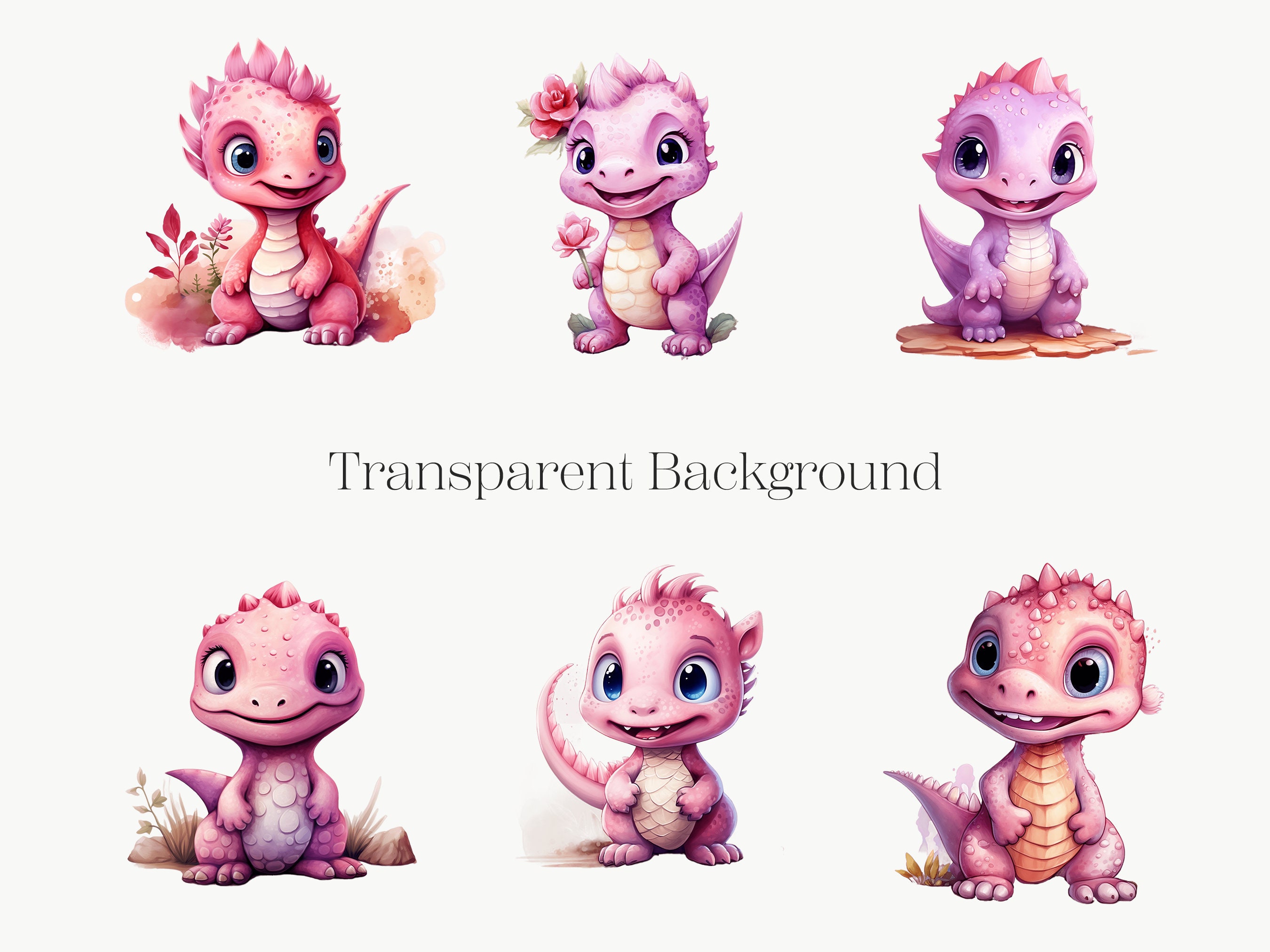 Cute Dino Pink Watercolor Clipart | 10 Dinosaur Baby Showers ...