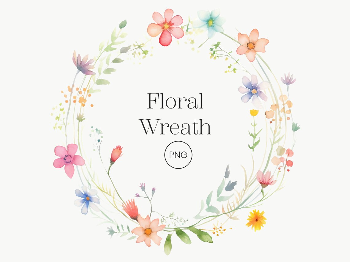 Watercolor Floral Wreath Clipart: Spring Flowers PNG (digital Download ...