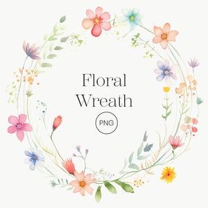 Couronne de printemps aquarelle, PNG Transparent Clipart de couronne de fleurs colorées Aquarelle de fleurs mariage Clipart fleurs sauvages