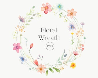 Watercolor Floral Wreath Clipart: Spring Flowers PNG (Digital Download)