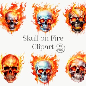 Clipart crâne de feu | 10 PNG | Tête de mort en feu Clip Art PNG Clipart gothique Fantasy Clipart sorcière Png Wicca Clipart, tête de mort PNG