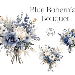 Fleurs sauvages de Boho de mariage bleu | Bouquet De Mariée Fleurs Clipart