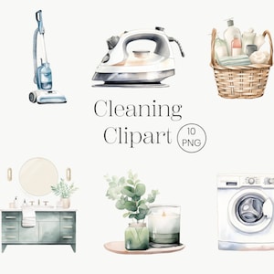Haushalt Clipart | 10 PNG | Digitaler Download Aquarell Reinigungsmittel Clipart Bundle Chore Clipart Wäsche Clipart Putzservice